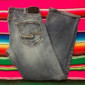 Silver Jeans Zac Men's 33x34 (Fit 33x31) Straight Blue‎ Faded Western Blue Denim